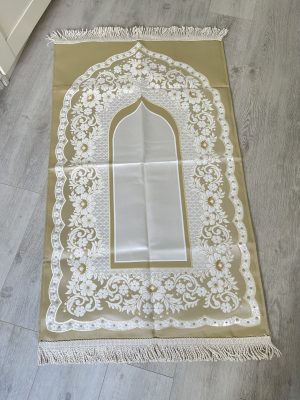 Tapis de prière satiné avec motifs fleuri en jacquard
