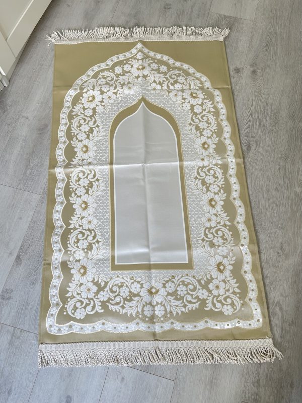Tapis de prière satiné avec motifs fleuri en jacquard